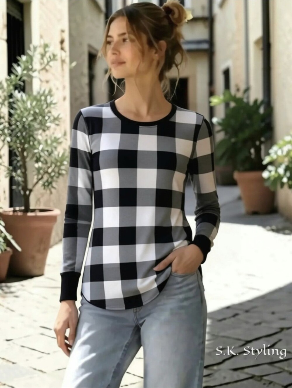 Old Navy Black Buffalo Plaid Thermal Waffle Knit Long Sleeve Lounge Shirt Small